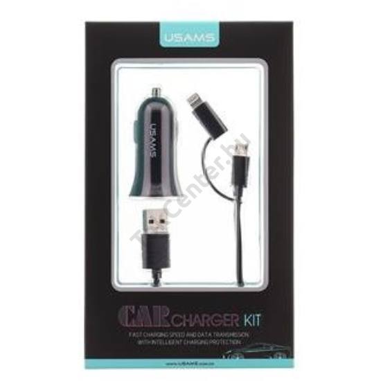 USAMS CAR CHARGER KIT 2 IN 1 FEKETE