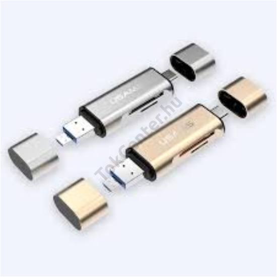 USAMS SJ041 SD KÁRTYA ADAPTER /USB/MICRO USB/USB TYPE-C EZÜST