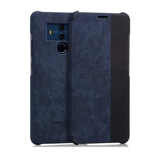 HUAWEI Mate 10 Tok álló, bőr (aktív flip, oldalra nyíló, Smart View Window) SÖTÉTKÉK	