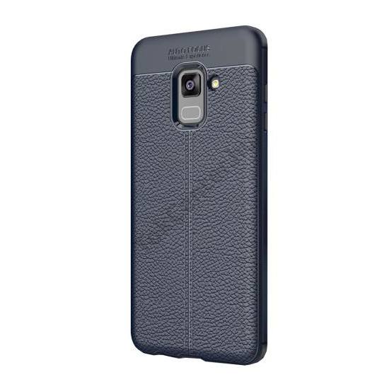 SAMSUNG Galaxy A8 (2018) SM-A530F Telefonvédő gumi / szilikon (bőrhatás, varrás minta) SÖTÉTKÉK	