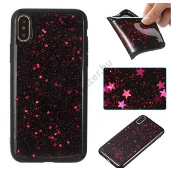 Apple iPhone X 5.8 / Apple iPhone XS 5.8 Szilikon telefonvédő (fényes csillag minta) PIROS