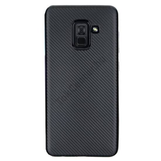 SAMSUNG Galaxy A8 (2018) SM-A530F Telefonvédő gumi / szilikon (karbon minta) FEKETE	