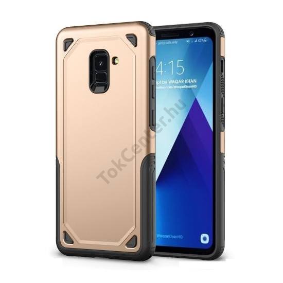 SAMSUNG Galaxy A8 (2018) SM-A530F Defender műanyag telefonvédő (közepesen ütésálló, gumi / szilikon belső) ARANY/SZÜRKE	