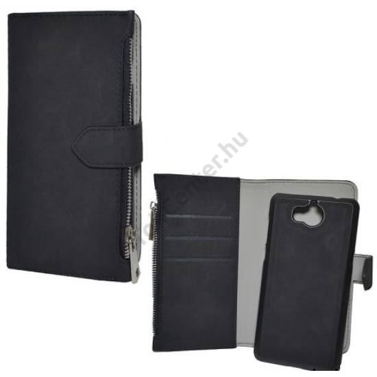 SAMSUNG Galaxy S7 (SM-G930) Tok álló, bőr (FLIP, oldalra nyíló, asztali tartó funkció, kivehető, mágneses telefonvédő, cipzáras pénztárca) FEKETE	