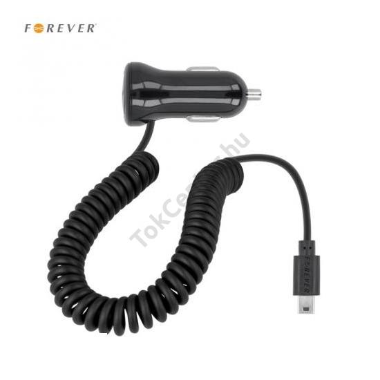 FOREVER szivargyújtó töltő/autós töltő (miniUSB, 5V / 2100mA, spirálkábel) FEKETE	