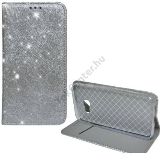 SAMSUNG Galaxy A8 Plus (2018) SM-A730F Tok álló, bőr (FLIP, mágneses, szilikon belső, oldalra nyíló, asztali tartó funkció, csillogó, fémes minta) EZÜST	