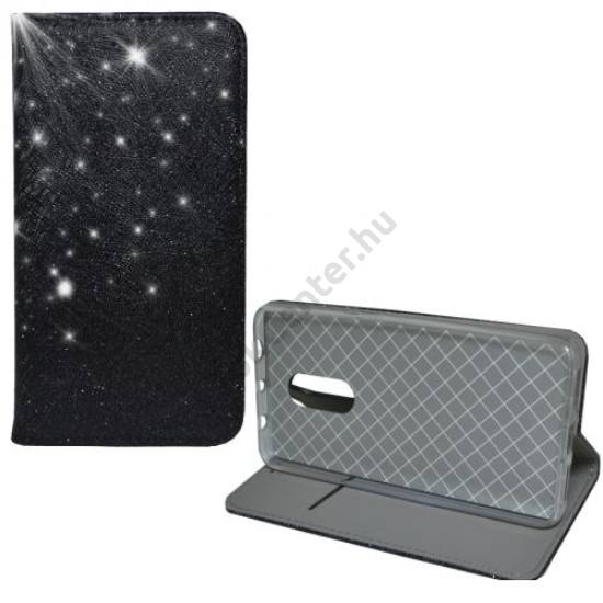 SAMSUNG Galaxy A8 Plus (2018) SM-A730F Tok álló, bőr (FLIP, mágneses, szilikon belső, oldalra nyíló, asztali tartó funkció, csillogó, fémes minta) FEKETE	