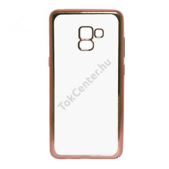 SAMSUNG Galaxy A8 Plus (2018) SM-A730F Telefonvédő gumi / szilikon (fémhatású keret) ÁTLÁTSZÓ/ROZÉARANY	