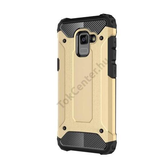 SAMSUNG Galaxy A8 (2018) SM-A530F Defender műanyag telefonvédő (közepesen ütésálló, gumi / szilikon belső, fémhatás) ARANY	
