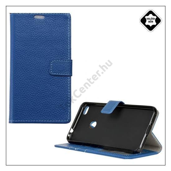 SAMSUNG Galaxy S9 (SM-G960) Tok álló, valódi bőr (FLIP, mágneses, oldalra nyíló, asztali tartó funkció) KÉK	