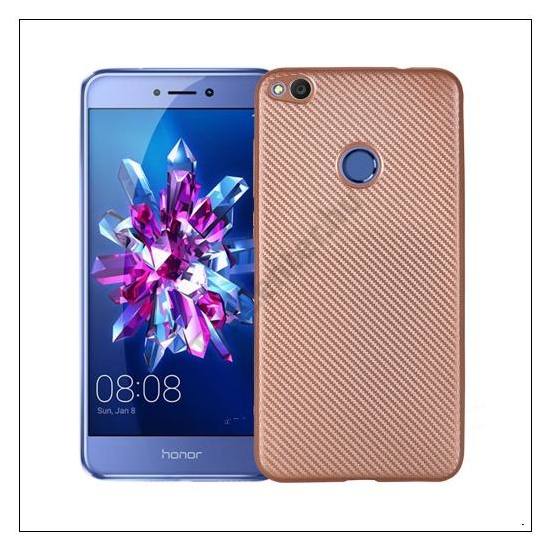 SAMSUNG Galaxy A8 Plus (2018) SM-A730F Telefonvédő gumi / szilikon (karbon minta) ROZÉARANY	