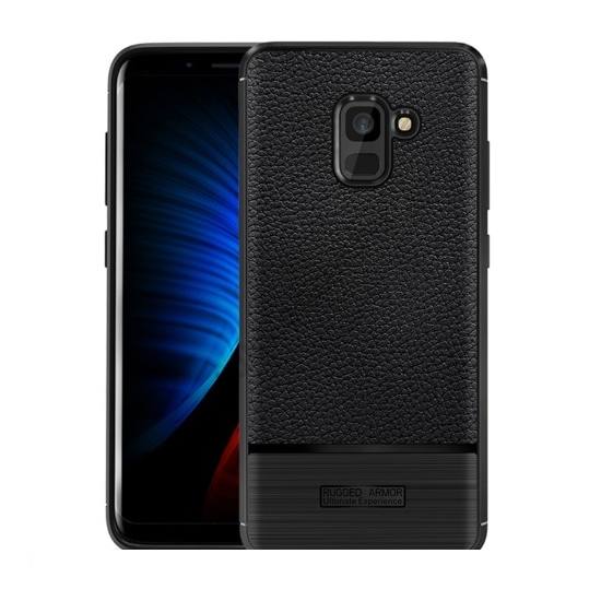 SAMSUNG Galaxy A8 Plus (2018) SM-A730F Telefonvédő gumi / szilikon (bőrhatás, szálcsiszolt) FEKETE	