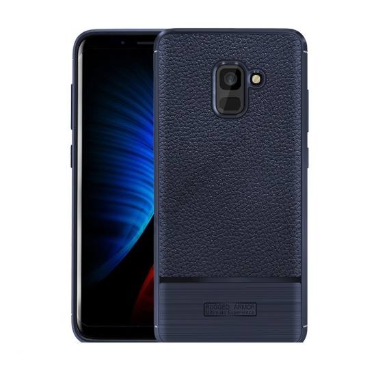 SAMSUNG Galaxy A8 Plus (2018) SM-A730F Telefonvédő gumi / szilikon (bőrhatás, szálcsiszolt) SÖTÉTKÉK	