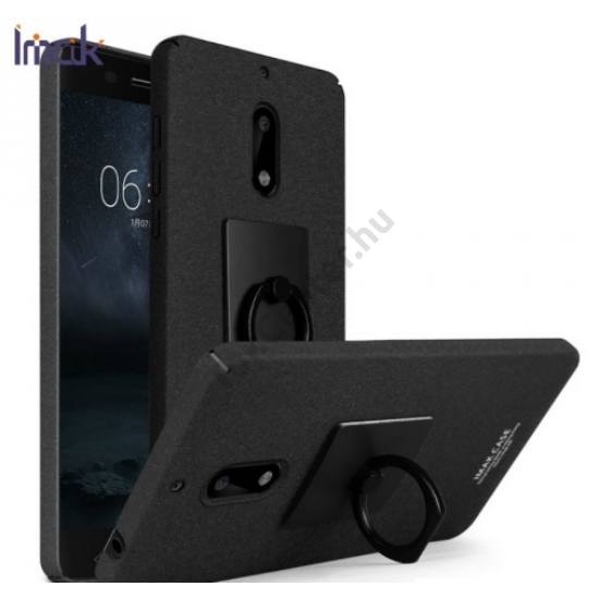 NOKIA 8 IMAK műanyag telefonvédő (gumírozott, telefontartó gyűrű, 360°-ban forgatható, képernyővédő fólia) FEKETE	