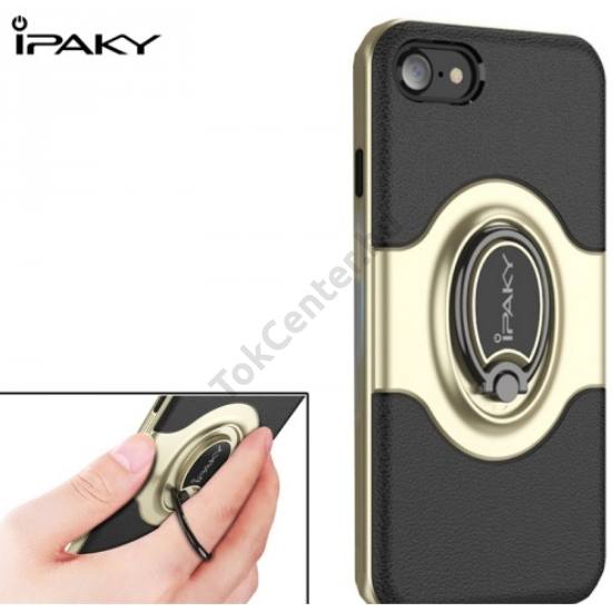 Apple iPhone X 5.8 / Apple iPhone XS 5.8 IPAKY műanyag telefonvédő (szilikon belső, mágneses telefontartó gyűrű, 360°-ban forgatható) ARANY