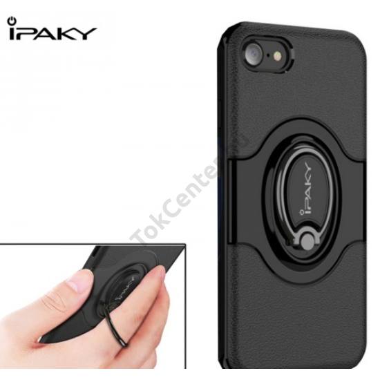 APPLE IPhone 7 Plus /8 Plus 5.5`` IPAKY műanyag telefonvédő (gumi / szilikon belső, mágneses telefontartó gyűrű, 360°-ban forgatható) FEKETE	