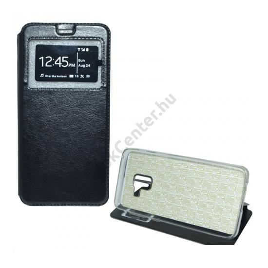 SAMSUNG Galaxy A8 Plus (2018) SM-A730F Tok álló, bőr (FLIP, oldalra nyíló, asztali tartó funkció, hívószámkijelzés, View Window) FEKETE	