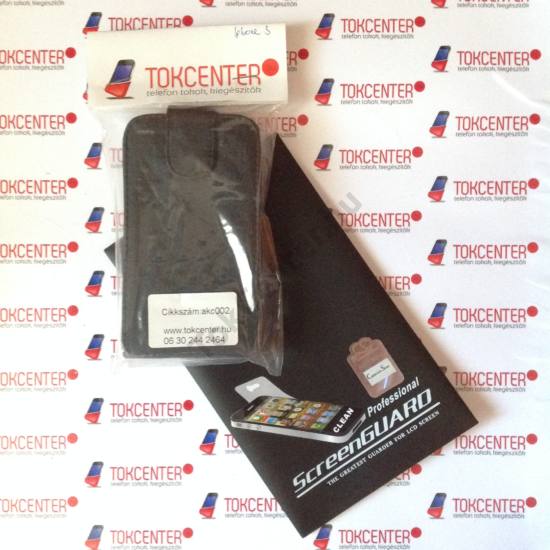 Apple iPhone 3G/3GS SLIGO fekete lenyitható flipes tok + képernyővédő fólia, 2 termék/csomag