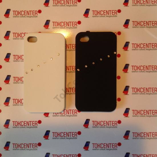 Apple iPhone 4/4S fehér és fekete köves műanyag hátlap tok, 2 db/csomag