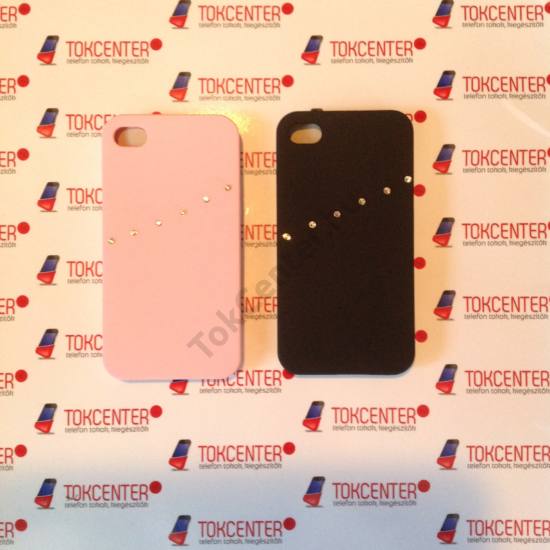 Apple iPhone 4/4S fekete és rózsaszín köves műanyag hátlap tok, 2 db/csomag