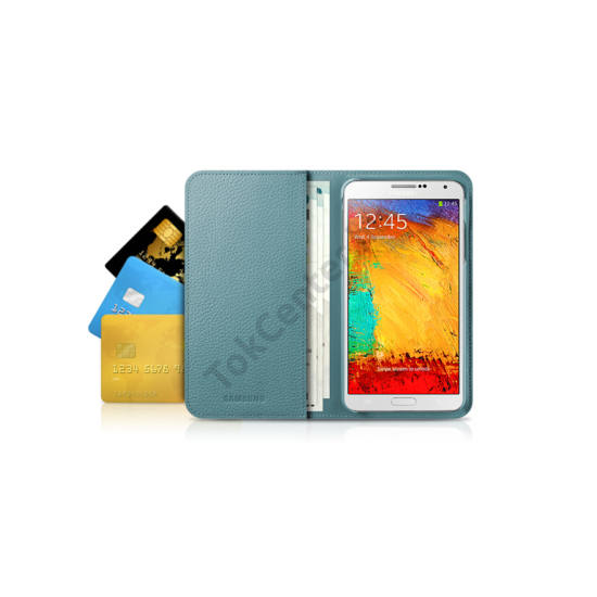 Samsung Galaxy Note 3 (SM-N9000) GYÁRI MINI PURSE Tok álló, bőr (FLIP, Oldalra nyíló, Pénztárca funkció) VILÁGOSKÉK (EF-HN900BLEGWW)