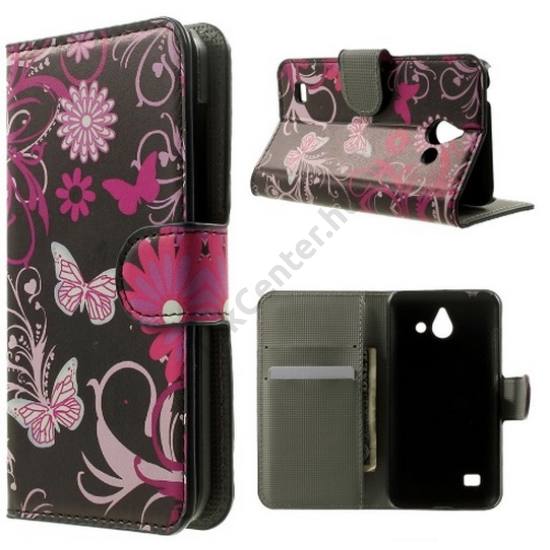 SAMSUNG Galaxy S8 Plus Tok álló, bőr (FLIP, mágneses, oldalra nyíló, asztali tartó funkció, pillangó, virágminta) FEKETE