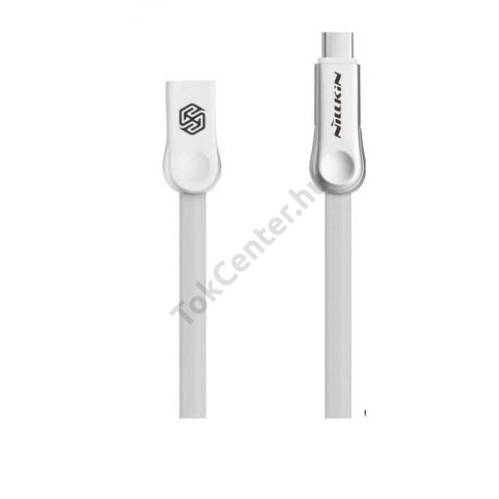 NILLKIN PLUS III adatátvitel adatkábel és töltő (microUSB és Type-C, 100 cm, lapos kábel) FEHÉR