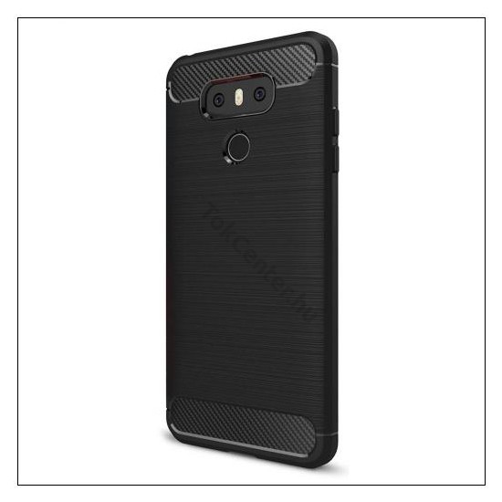 LG G6 (H870) Telefonvédő gumi / szilikon (közepesen ütésálló, szálcsiszolt, karbonminta) FEKETE	