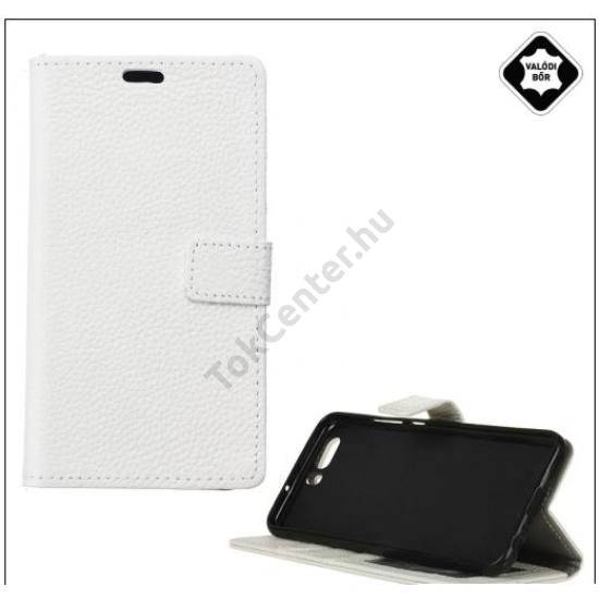 HUAWEI P10 Plus Tok álló, valódi bőr (FLIP, mágneses, oldalra nyíló, asztali tartó funkció) FEHÉR	