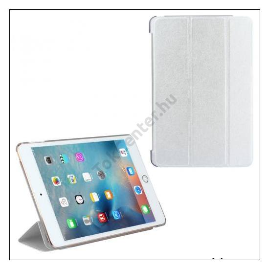 Apple IPAD 9.7 (2017) /Apple IPAD 9.7 (2018) Tok álló, bőr hatású (aktív flip, oldalra nyíló, TRIFOLD asztali tartó funkció, textil minta) EZÜST
