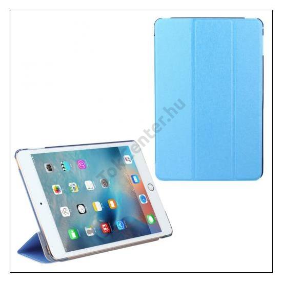 Apple IPAD 9.7 (2017) /Apple IPAD 9.7 (2018) Tok álló, bőr hatású (aktív flip, oldalra nyíló, TRIFOLD asztali tartó funkció, textil minta) VILÁGOSKÉK