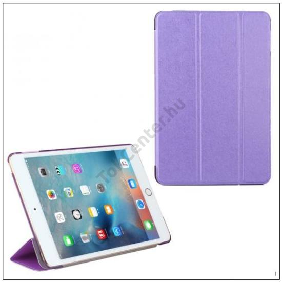 Apple IPAD 9.7 (2017) /Apple IPAD 9.7 (2018) Tok álló, bőr hatású (aktív flip, oldalra nyíló, TRIFOLD asztali tartó funkció, textil minta) LILA