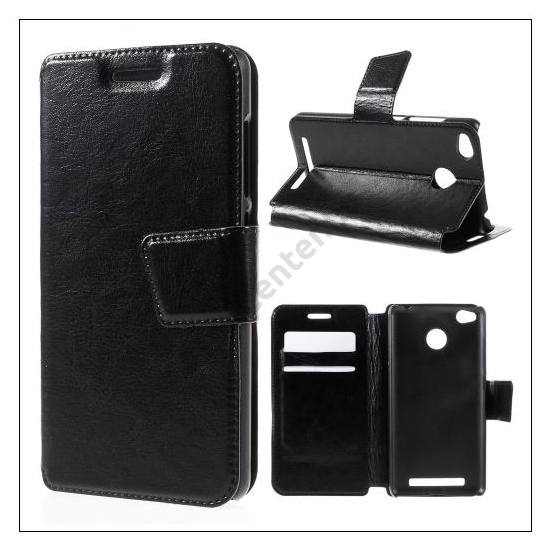 XIAOMI Redmi 3x - 3Pro Tok álló, bőr (FLIP, oldalra nyíló, asztali tartó funkció) FEKETE	