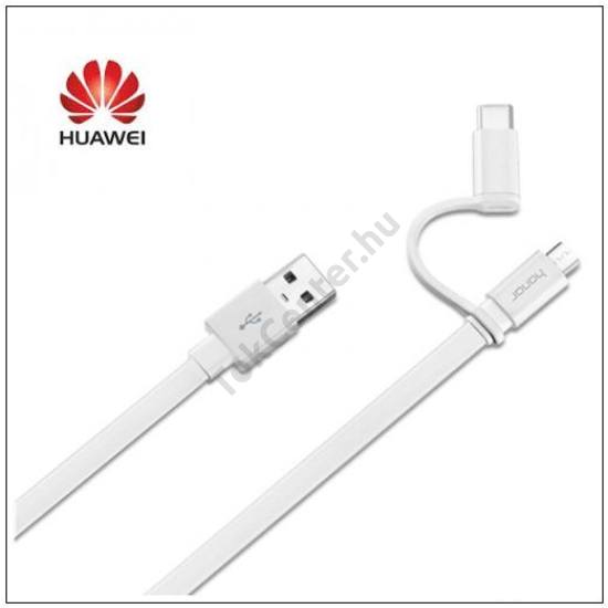 Adatátvitel adatkábel és töltő 2in1 (microUSB, Type-C csak töltés! 150 cm, lapos kábel) FEHÉR (AP55S_W)