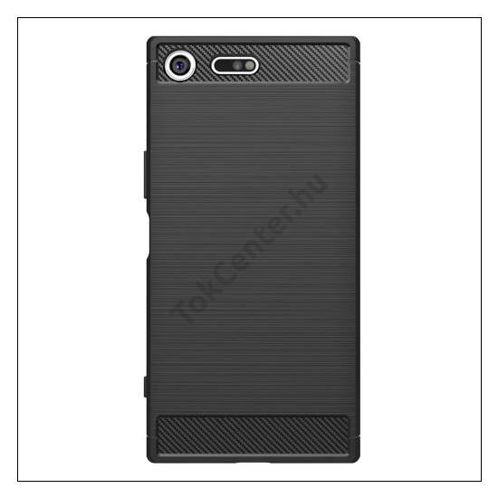 SONY Xperia XZ Premium Telefonvédő gumi / szilikon (közepesen ütésálló, szálcsiszolt, karbonminta) FEKETE	