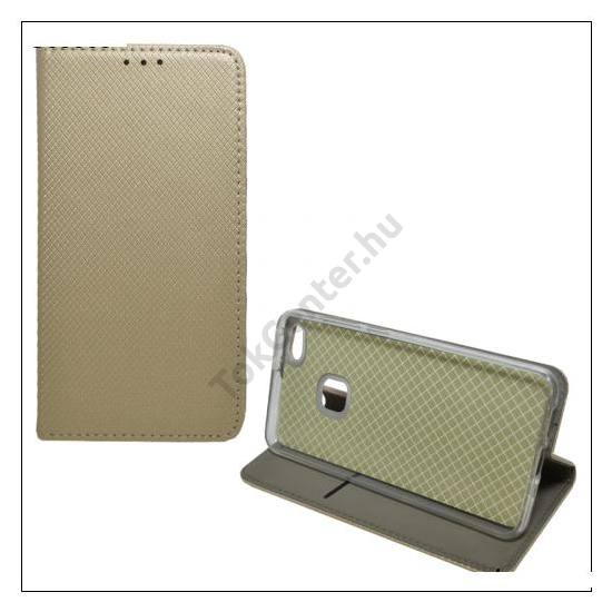 LG K4 (2017) M160 Tok álló, bőr (FLIP, oldalra nyíló, asztali tartó funkció, textil hatás) ARANY	