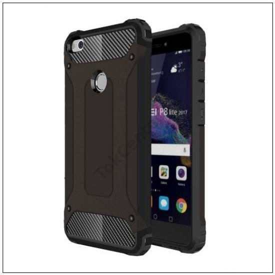 HUAWEI P9 lite (2017) Defender műanyag telefonvédő (közepesen ütésálló, gumi / szilikon belső, fémhatás) FEKETE	
