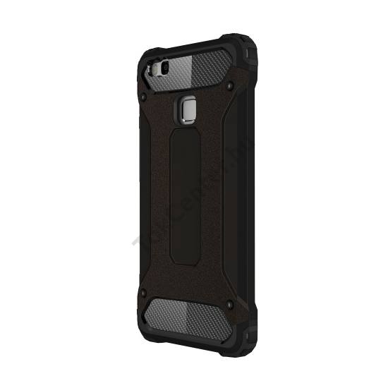 Samsung Galaxy A3 (2017) (SM-A320F) Defender műanyag telefonvédő (közepesen ütésálló, gumi / szilikon belső, fémhatás) FEKETE	