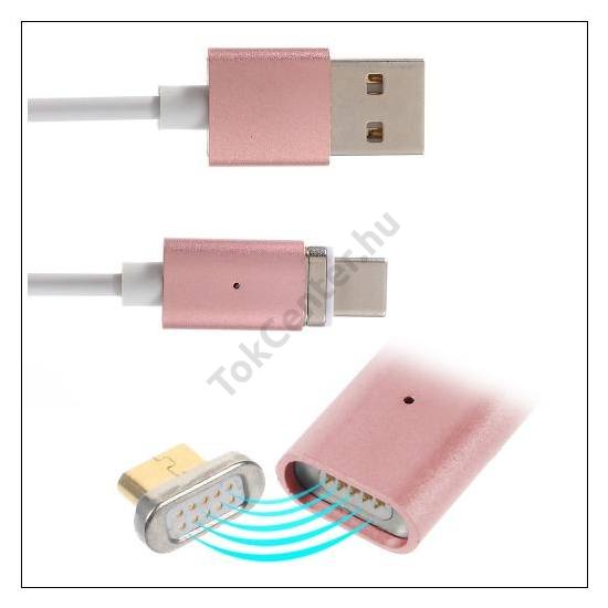 Adatátvitel adatkábel és töltő (Type-C mágneses csatlakozó, 120 cm) FEHÉR / RÓZSASZÍN