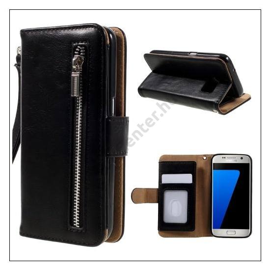SAMSUNG Galaxy S7 Tok álló, bőr (FLIP, oldalra nyíló, pénztárca forma, csuklópánt) FEKETE	