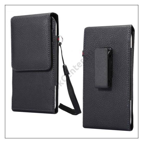 Tok álló, bőr hatású (övre fűzhető, övcsipesz, csuklópánt, 5.8'' méret) FEKETE