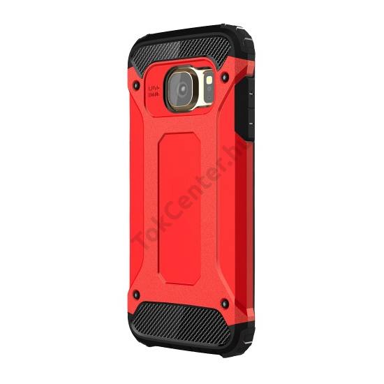 Samsung Galaxy S7 (SM-G930) Defender műanyag telefonvédő (közepesen ütésálló, gumi / szilikon belső, fémhatás) PIROS