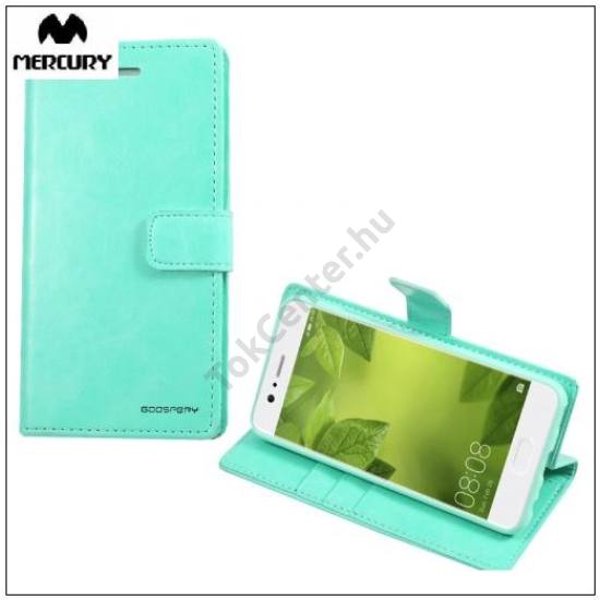 HUAWEI P10 Plus MERCURY BLUE MOON DIARY tok álló, bőr (FLIP, mágneses, oldalra nyíló, asztali tartó funkció) FÉNYES CYAN	