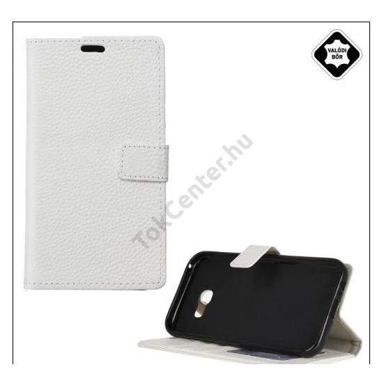 SAMSUNG Galaxy J7 (2017) (SM-J730) Tok álló, valódi bőr (FLIP, mágneses, oldalra nyíló, asztali tartó funkció) FEHÉR	