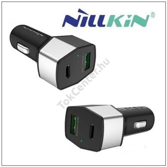 NILLKIN CELERITY szivargyújtó töltő/autós töltő 2 x USB aljzat (5V/3000mA, Type-C, gyorstöltés támogatás) EZÜST	