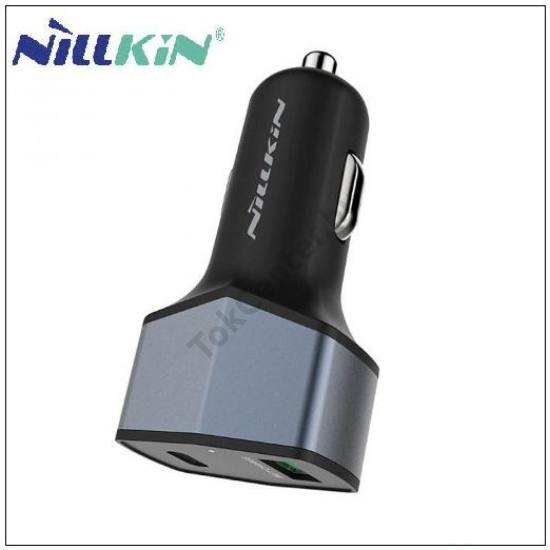 NILLKIN CELERITY szivargyújtó töltő/autós töltő 2 x USB aljzat (5V/3000mA, Type-C, gyorstöltés támogatás) FEKETE	