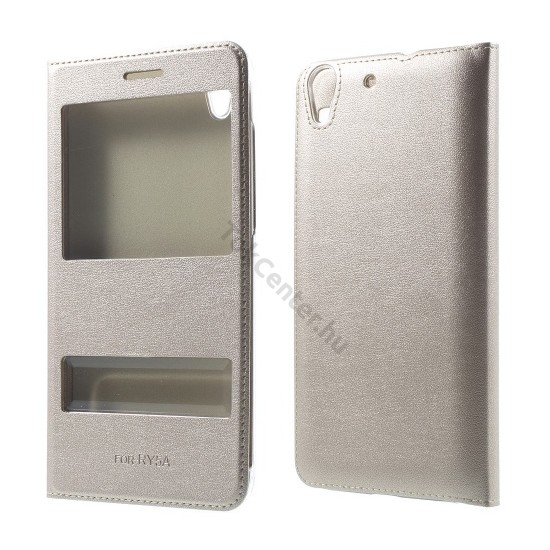 HUAWEI P9 lite (2017) Tok álló, bőr (FLIP, oldalra nyíló, Dual View Window) ARANY	