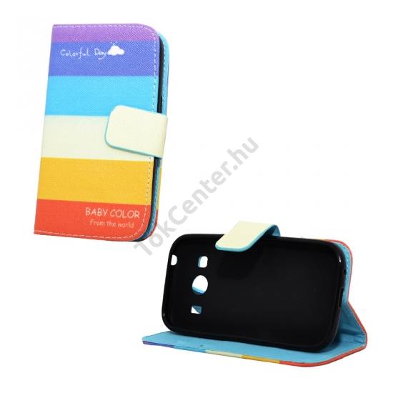 Samsung Galaxy Ace 4 LTE (SM-G357FZ) Tok álló, bőr (FLIP, mágneses, oldalra nyíló, bankkártya tartó, asztali tartó funkció, csíkos) SZÍNES
