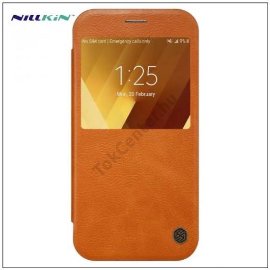 SAMSUNG Galaxy A3 (2017) (SM-A320F) NILLKIN QIN tok álló, bőr (aktív flip, S-View Cover) BARNA	