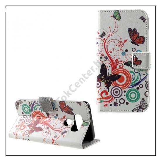HUAWEI Honor 9 Tok álló, bőr (FLIP, oldalra nyíló, asztali tartó funkció, pillangó, körminta) FEHÉR	